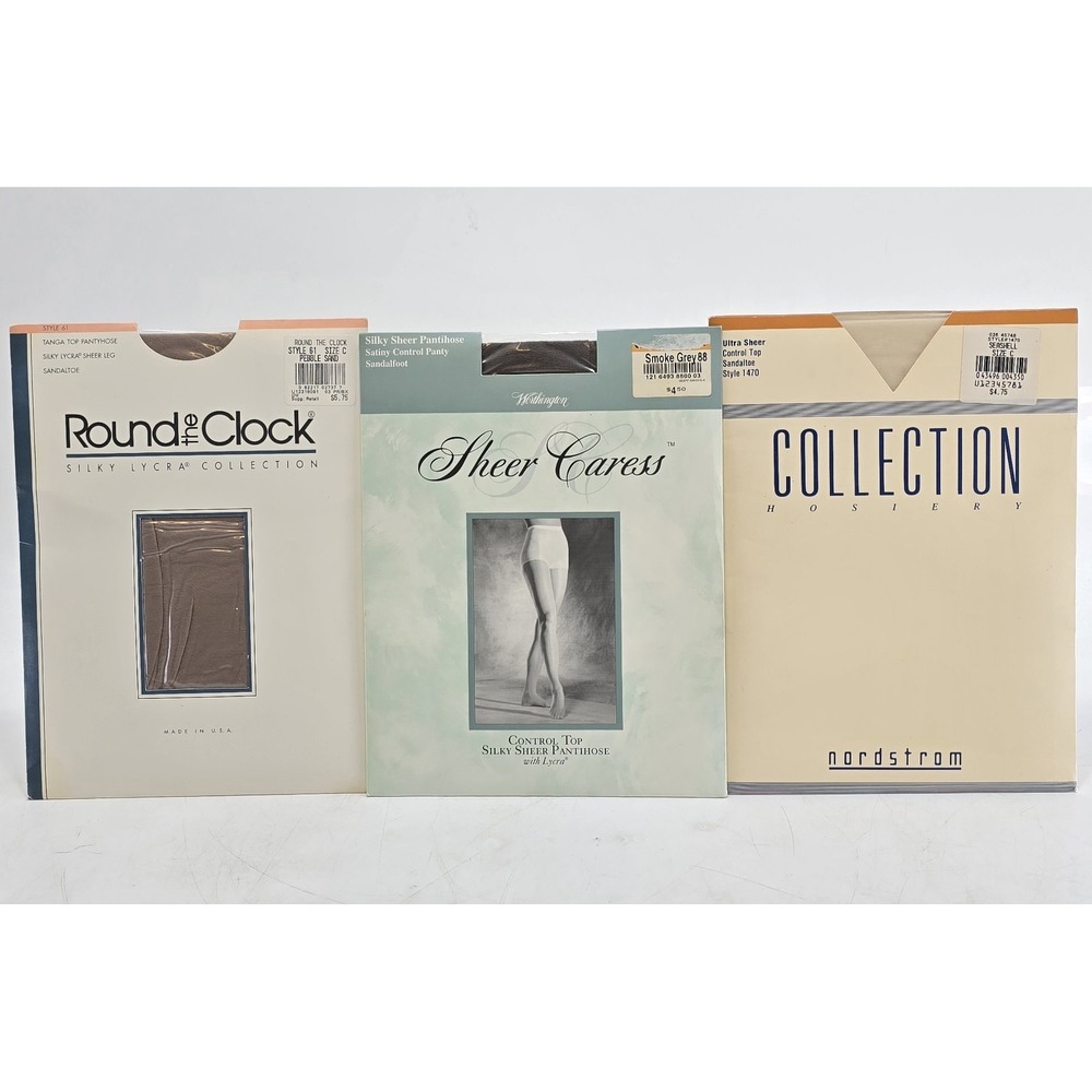 3 Lot Of Colorful Nordstrom, JCPenny, & Round The Clock Pantyhose- Size C